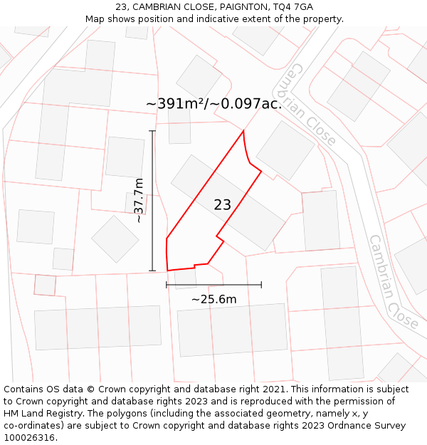 23, CAMBRIAN CLOSE, PAIGNTON, TQ4 7GA: Plot and title map