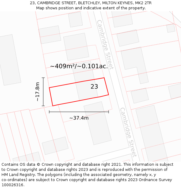 23, CAMBRIDGE STREET, BLETCHLEY, MILTON KEYNES, MK2 2TR: Plot and title map