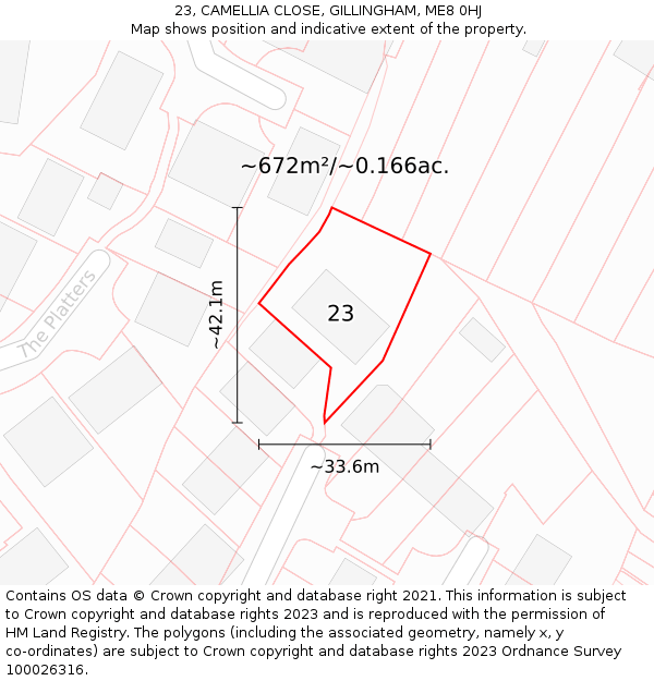 23, CAMELLIA CLOSE, GILLINGHAM, ME8 0HJ: Plot and title map