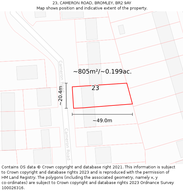 23, CAMERON ROAD, BROMLEY, BR2 9AY: Plot and title map