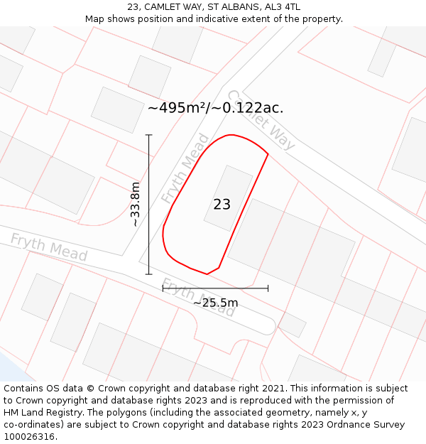 23, CAMLET WAY, ST ALBANS, AL3 4TL: Plot and title map