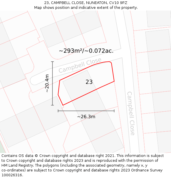 23, CAMPBELL CLOSE, NUNEATON, CV10 9PZ: Plot and title map