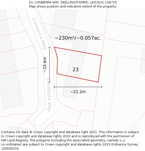 23, CANBERRA WAY, SKELLINGTHORPE, LINCOLN, LN6 5TJ: Plot and title map
