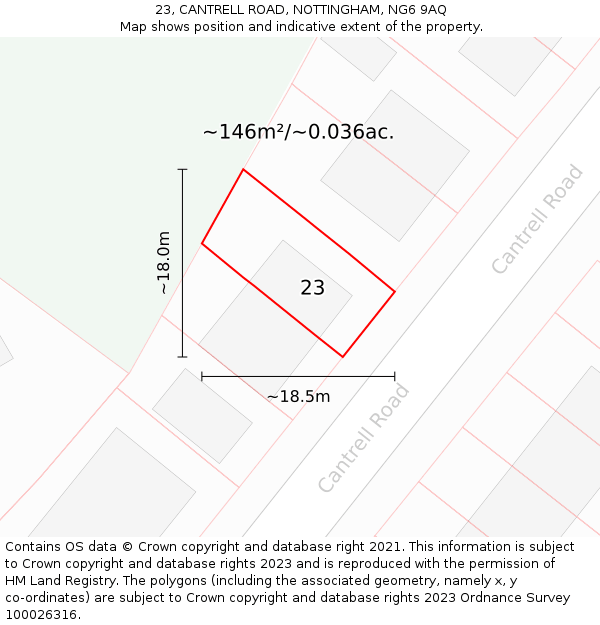 23, CANTRELL ROAD, NOTTINGHAM, NG6 9AQ: Plot and title map
