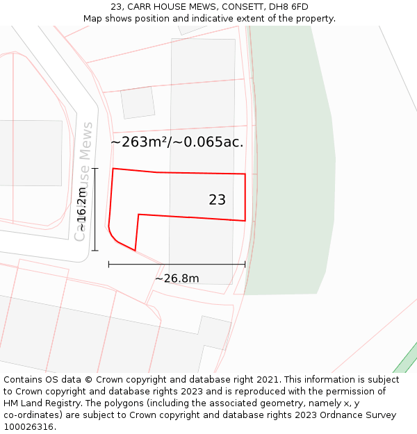 23, CARR HOUSE MEWS, CONSETT, DH8 6FD: Plot and title map
