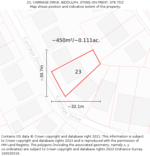 23, CARRIAGE DRIVE, BIDDULPH, STOKE-ON-TRENT, ST8 7DZ: Plot and title map