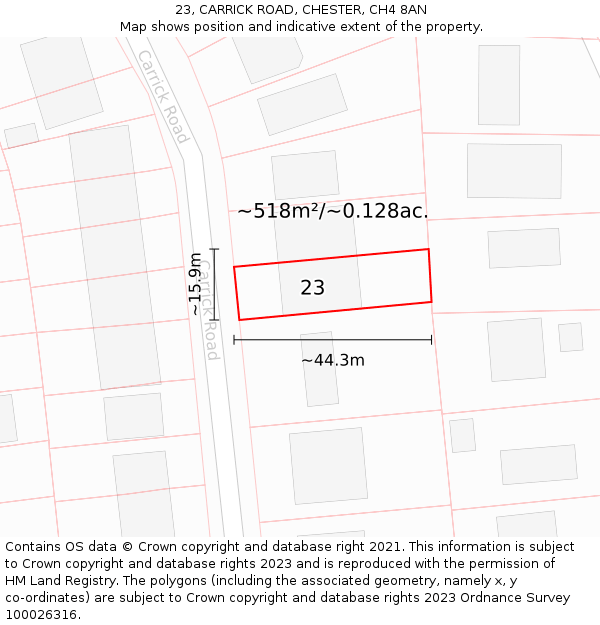 23, CARRICK ROAD, CHESTER, CH4 8AN: Plot and title map