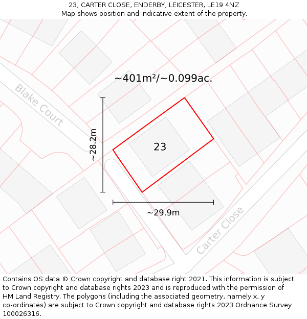 23, CARTER CLOSE, ENDERBY, LEICESTER, LE19 4NZ: Plot and title map