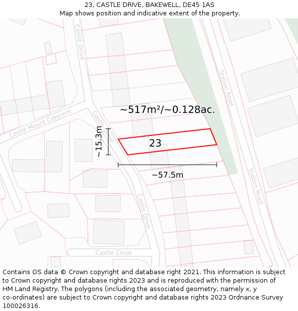 23, CASTLE DRIVE, BAKEWELL, DE45 1AS: Plot and title map
