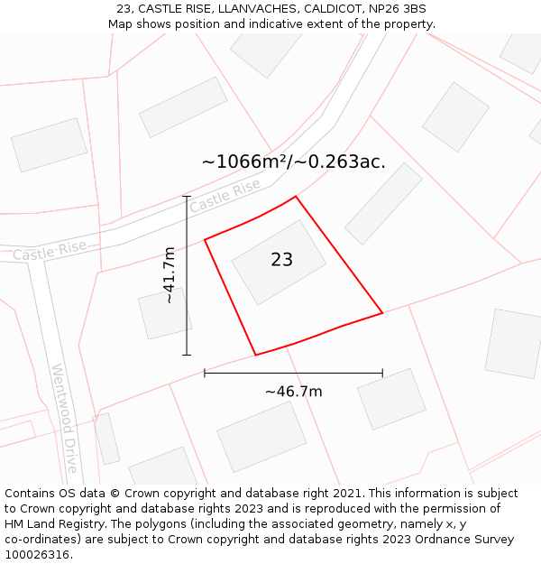 23, CASTLE RISE, LLANVACHES, CALDICOT, NP26 3BS: Plot and title map