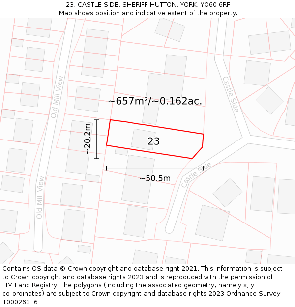 23, CASTLE SIDE, SHERIFF HUTTON, YORK, YO60 6RF: Plot and title map