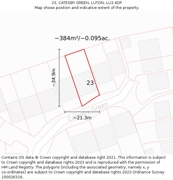 23, CATESBY GREEN, LUTON, LU3 4DP: Plot and title map