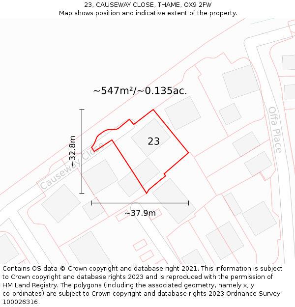 23, CAUSEWAY CLOSE, THAME, OX9 2FW: Plot and title map