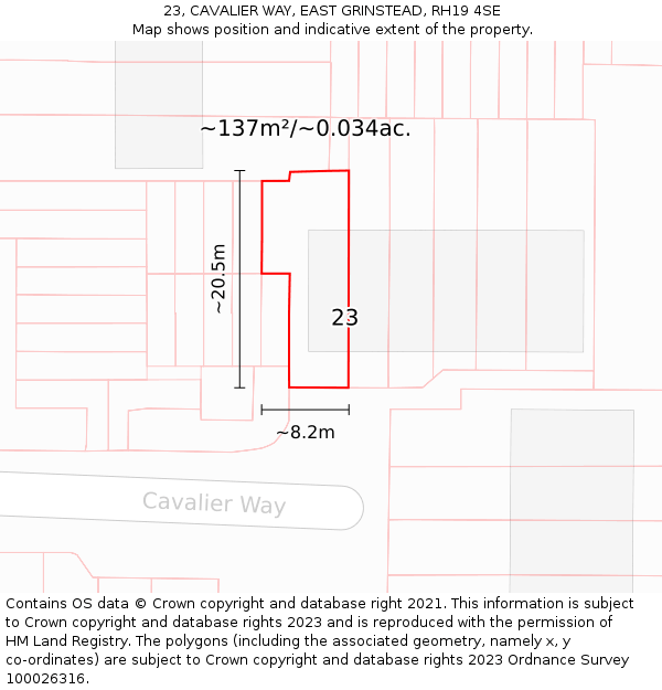 23, CAVALIER WAY, EAST GRINSTEAD, RH19 4SE: Plot and title map