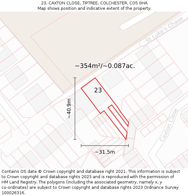 23, CAXTON CLOSE, TIPTREE, COLCHESTER, CO5 0HA: Plot and title map