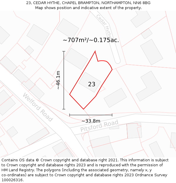23, CEDAR HYTHE, CHAPEL BRAMPTON, NORTHAMPTON, NN6 8BG: Plot and title map