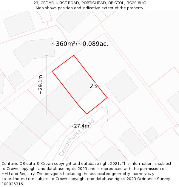 23, CEDARHURST ROAD, PORTISHEAD, BRISTOL, BS20 8HG: Plot and title map