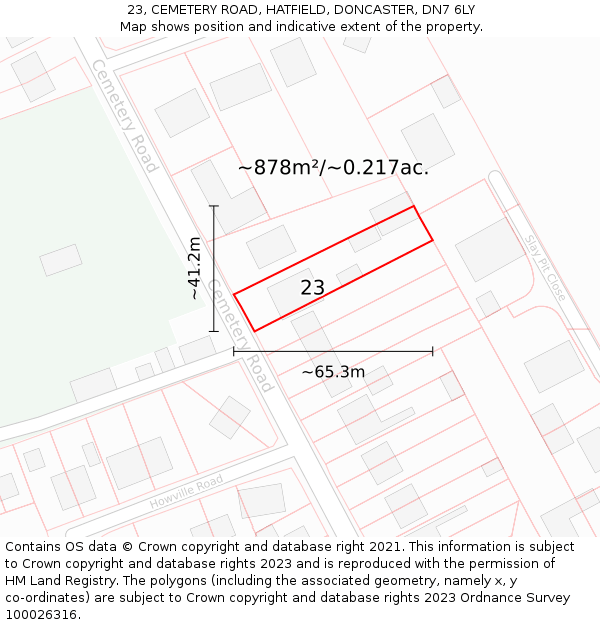 23, CEMETERY ROAD, HATFIELD, DONCASTER, DN7 6LY: Plot and title map