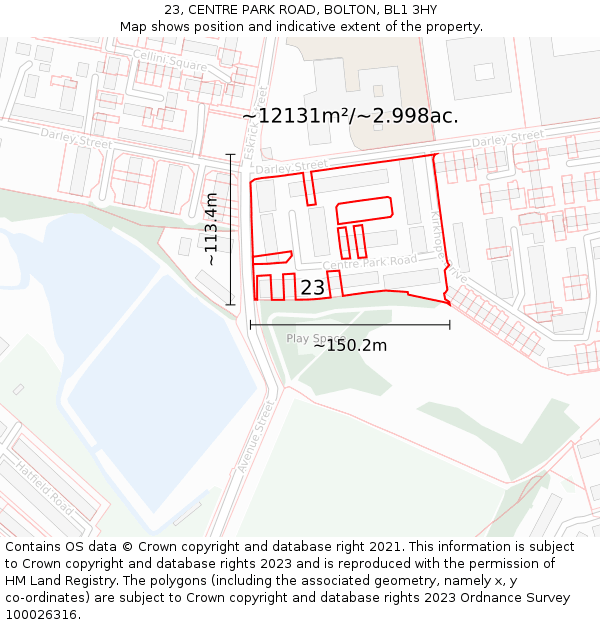 23, CENTRE PARK ROAD, BOLTON, BL1 3HY: Plot and title map