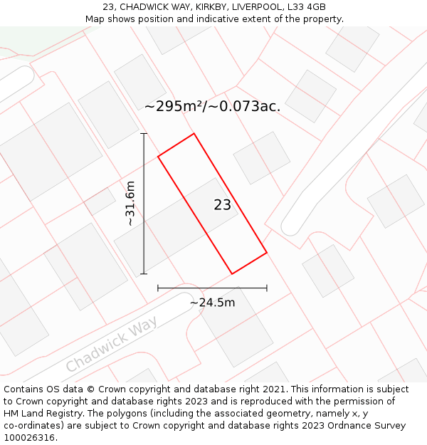 23, CHADWICK WAY, KIRKBY, LIVERPOOL, L33 4GB: Plot and title map