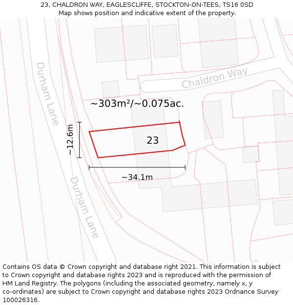 23, CHALDRON WAY, EAGLESCLIFFE, STOCKTON-ON-TEES, TS16 0SD: Plot and title map