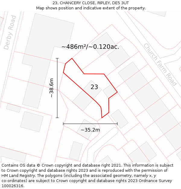 23, CHANCERY CLOSE, RIPLEY, DE5 3UT: Plot and title map