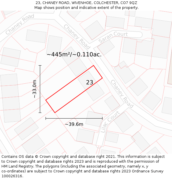 23, CHANEY ROAD, WIVENHOE, COLCHESTER, CO7 9QZ: Plot and title map