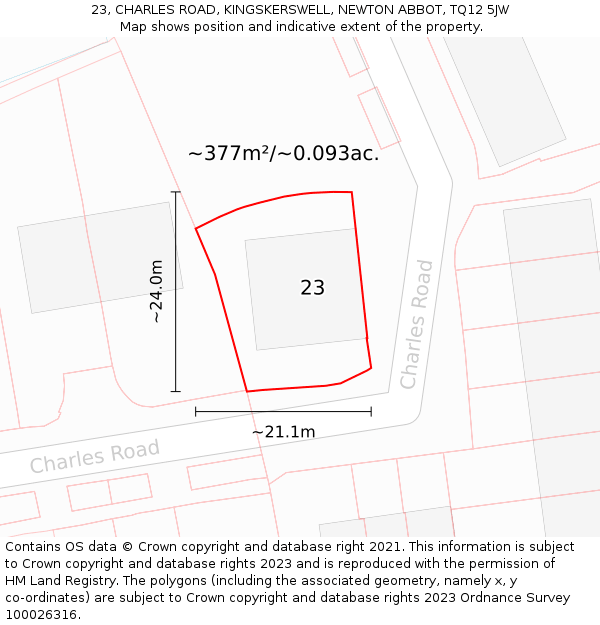 23, CHARLES ROAD, KINGSKERSWELL, NEWTON ABBOT, TQ12 5JW: Plot and title map