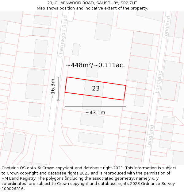 23, CHARNWOOD ROAD, SALISBURY, SP2 7HT: Plot and title map