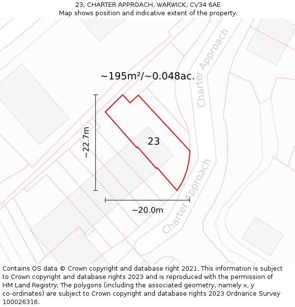 23, CHARTER APPROACH, WARWICK, CV34 6AE: Plot and title map