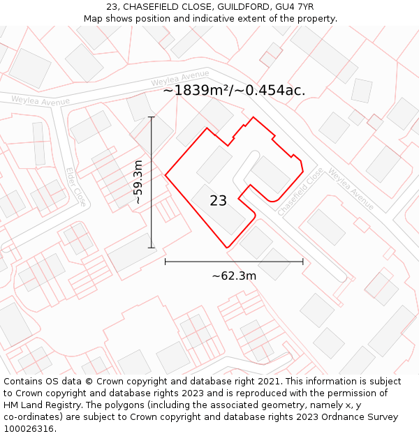 23, CHASEFIELD CLOSE, GUILDFORD, GU4 7YR: Plot and title map