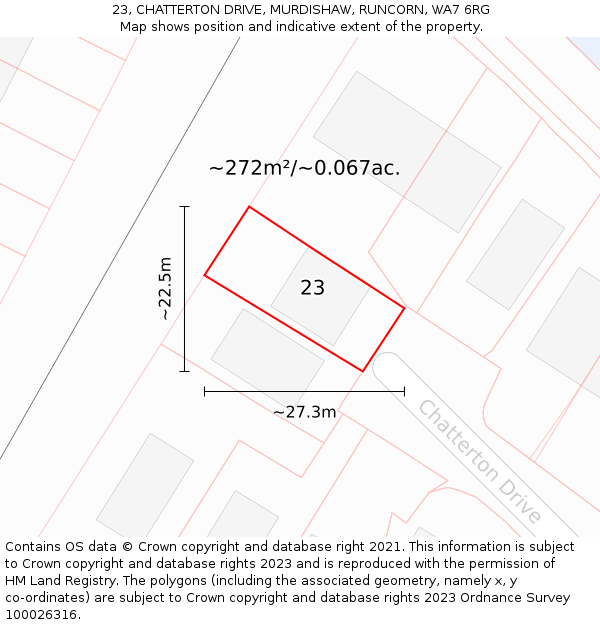 23, CHATTERTON DRIVE, MURDISHAW, RUNCORN, WA7 6RG: Plot and title map