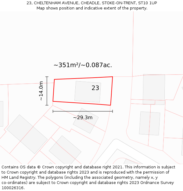 23, CHELTENHAM AVENUE, CHEADLE, STOKE-ON-TRENT, ST10 1UP: Plot and title map