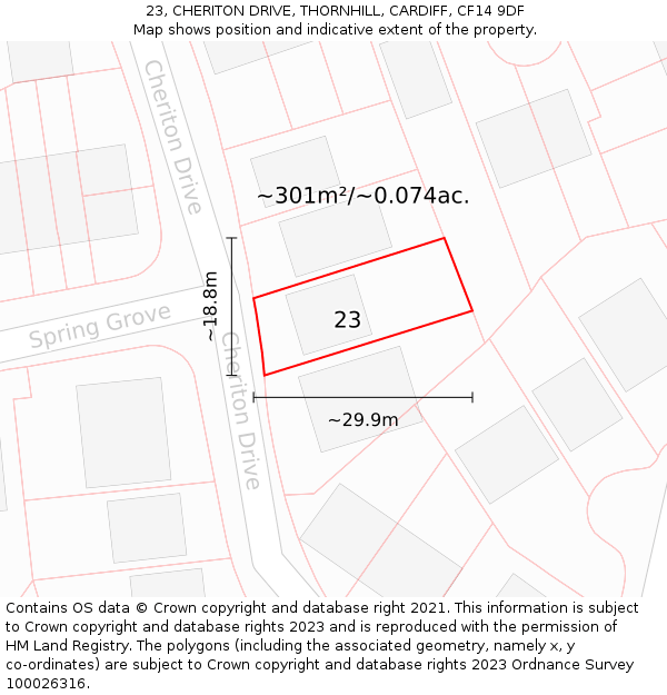 23, CHERITON DRIVE, THORNHILL, CARDIFF, CF14 9DF: Plot and title map