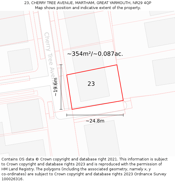 23, CHERRY TREE AVENUE, MARTHAM, GREAT YARMOUTH, NR29 4QP: Plot and title map
