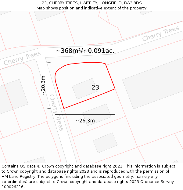 23, CHERRY TREES, HARTLEY, LONGFIELD, DA3 8DS: Plot and title map