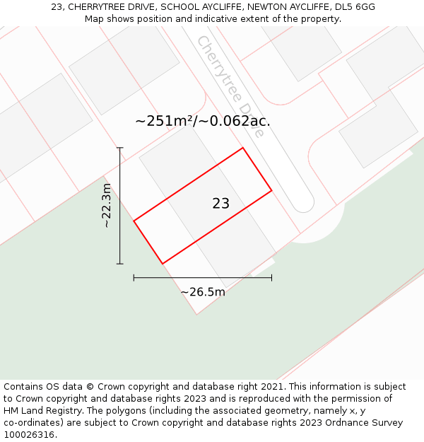 23, CHERRYTREE DRIVE, SCHOOL AYCLIFFE, NEWTON AYCLIFFE, DL5 6GG: Plot and title map
