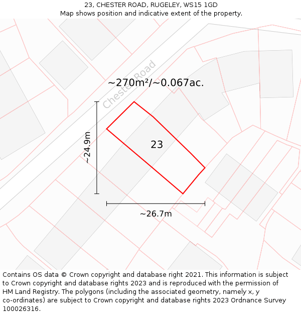 23, CHESTER ROAD, RUGELEY, WS15 1GD: Plot and title map