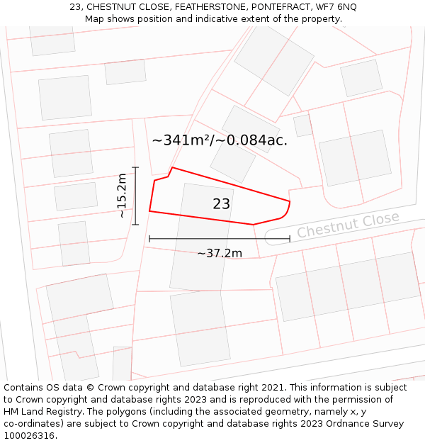 23, CHESTNUT CLOSE, FEATHERSTONE, PONTEFRACT, WF7 6NQ: Plot and title map
