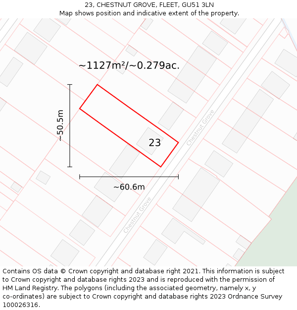 23, CHESTNUT GROVE, FLEET, GU51 3LN: Plot and title map