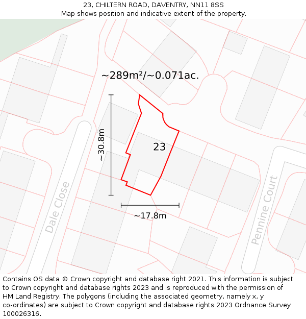 23, CHILTERN ROAD, DAVENTRY, NN11 8SS: Plot and title map