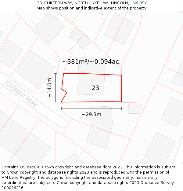 23, CHILTERN WAY, NORTH HYKEHAM, LINCOLN, LN6 9SY: Plot and title map