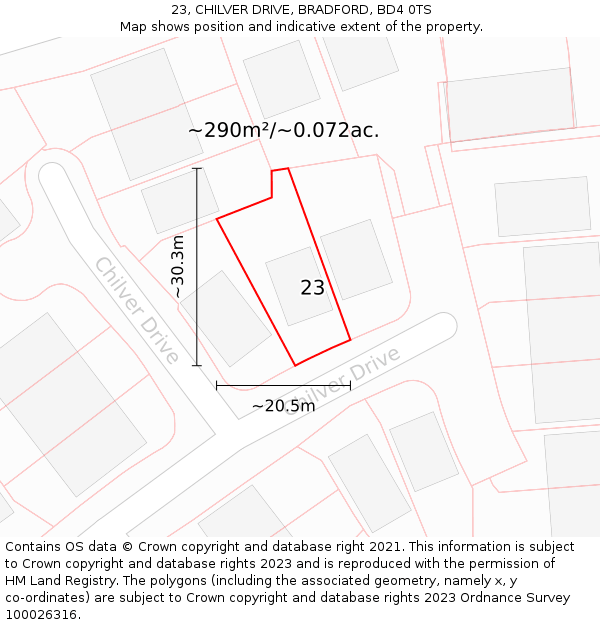 23, CHILVER DRIVE, BRADFORD, BD4 0TS: Plot and title map