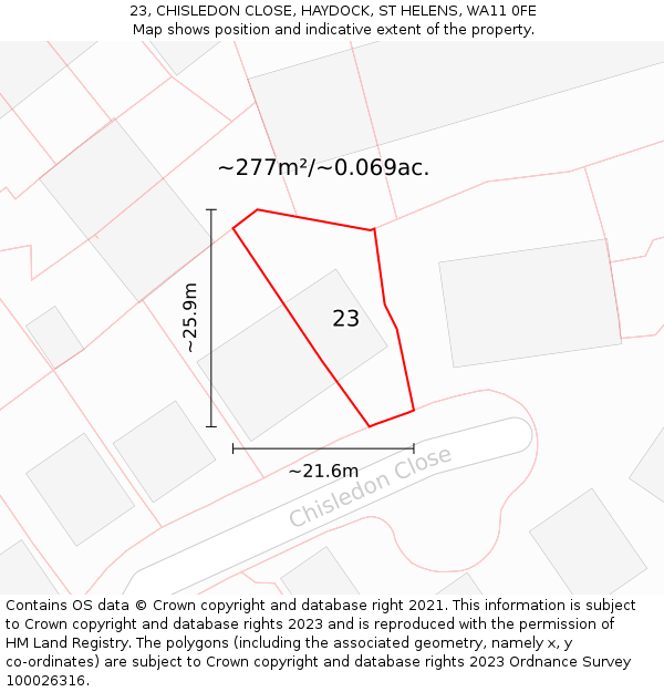 23, CHISLEDON CLOSE, HAYDOCK, ST HELENS, WA11 0FE: Plot and title map