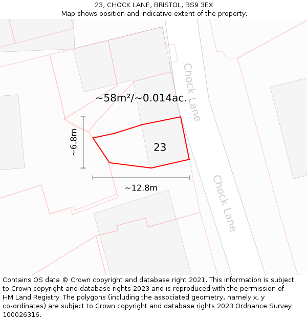 23, CHOCK LANE, BRISTOL, BS9 3EX: Plot and title map