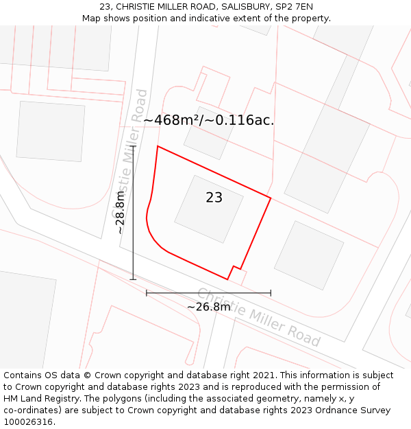 23, CHRISTIE MILLER ROAD, SALISBURY, SP2 7EN: Plot and title map