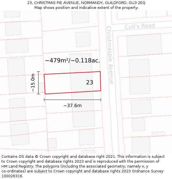 23, CHRISTMAS PIE AVENUE, NORMANDY, GUILDFORD, GU3 2EQ: Plot and title map