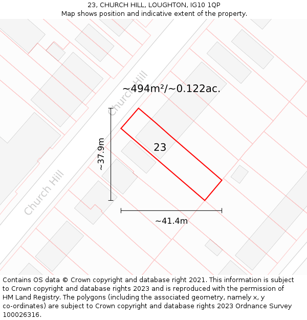 23, CHURCH HILL, LOUGHTON, IG10 1QP: Plot and title map