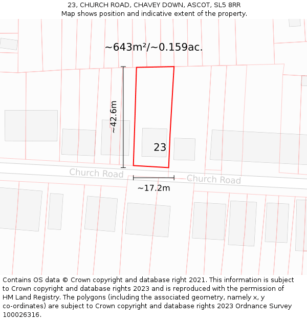 23, CHURCH ROAD, CHAVEY DOWN, ASCOT, SL5 8RR: Plot and title map