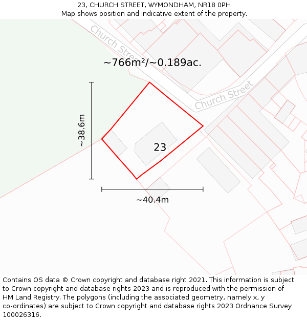 23, CHURCH STREET, WYMONDHAM, NR18 0PH: Plot and title map